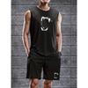 Polyester Set Trendy Graphic Print Tank Top and Shorts Moisture Wicking Quick Dry Athletic Outfit