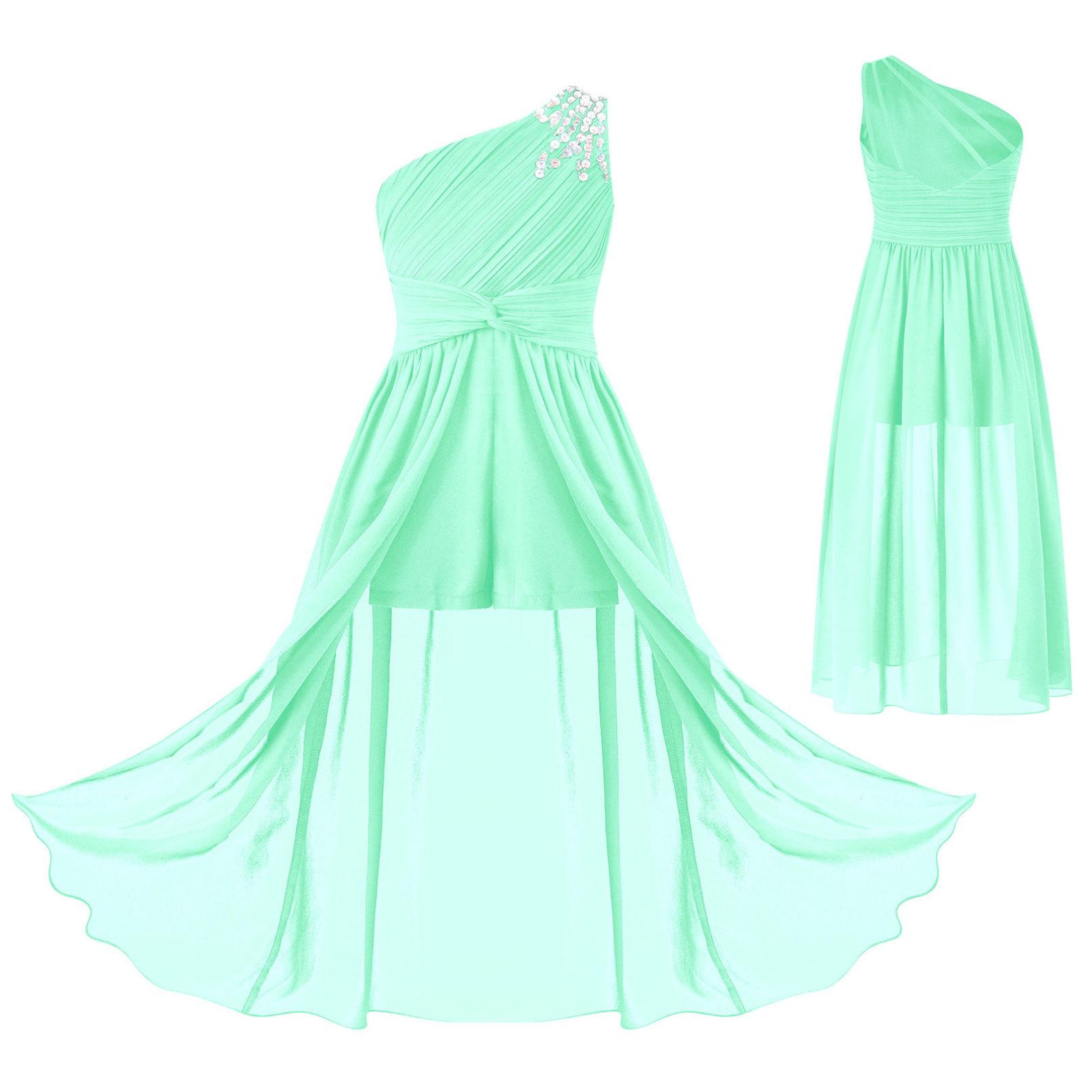 

Юна сукня подружки нареченої для дівчаток, без рукавів, на одне плече, дитяча принцеса, весільні вечірні сукні для випускного балу 15-16 Years м ята зелений колір