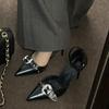 Fashion Spring New Style Stiletto Sandals Women Fashion Pointed Head Shallow Mouth Rivet Metal Buckle Set Foot Non-slip High Heels