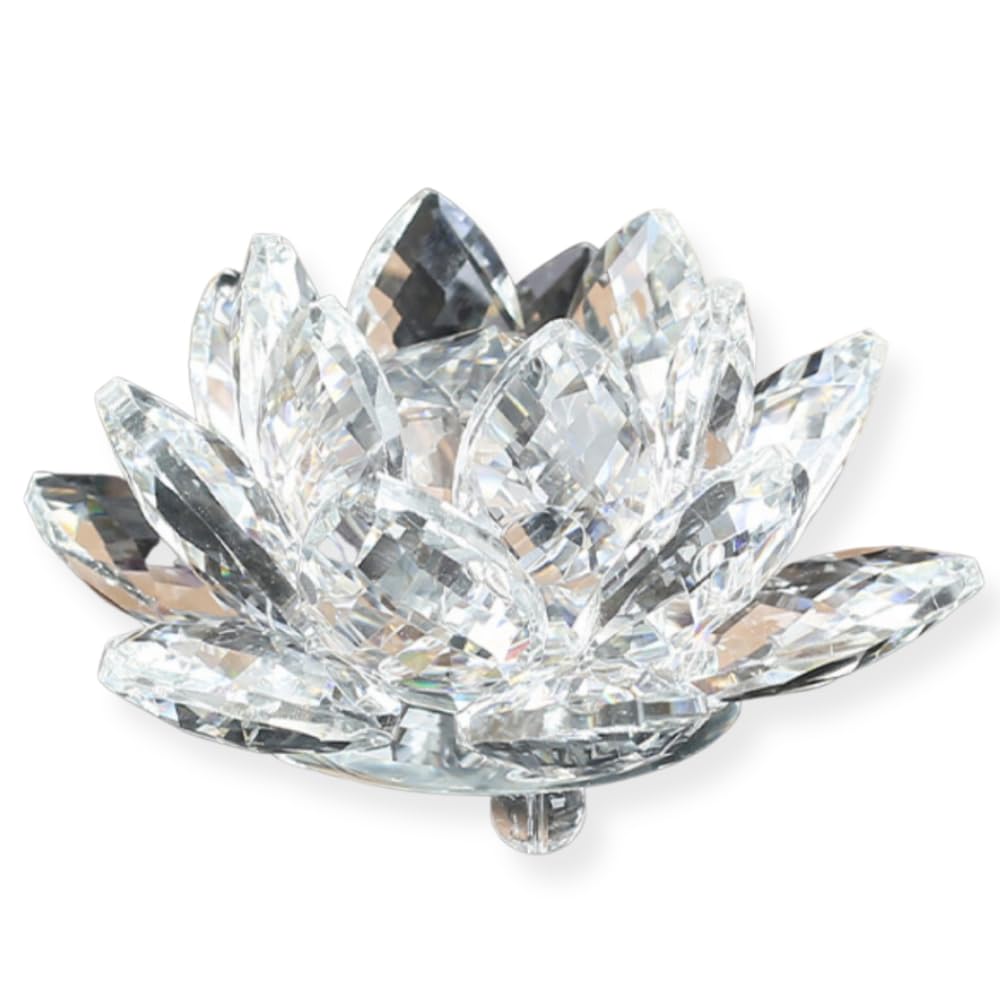 PLEAVIT Lotus Crystal Suncatcher, Crystal Glass Feng Shui Ornament (16cm)
