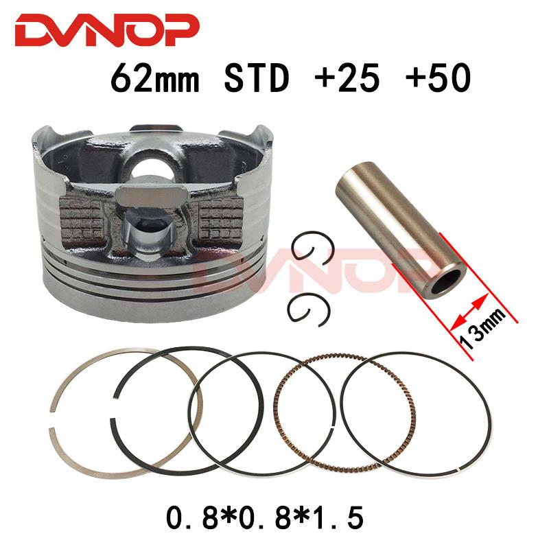 Motorcycle 62 mm Piston 13 mm Pin Ring Set Kit Assembly For HONDA CG150 CGH150 ZJ150 Irbis GS150 150cc