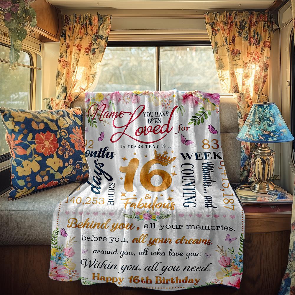 Happy 16Th Birthday Customize Your Name Rv Blanket Comfortable Soft Lightweight Multipurpose Blanket For Travel Camping Picnics Sofas Rvs Beds Living