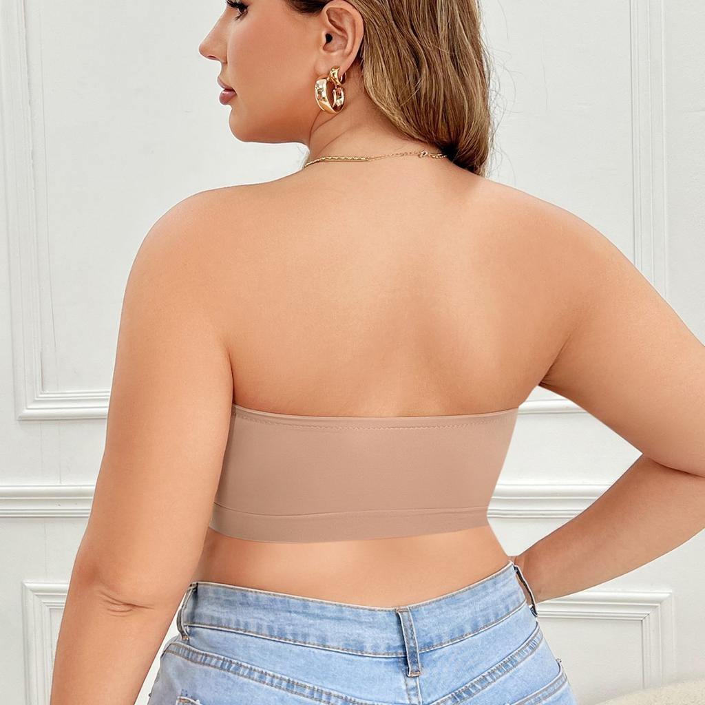 Women Plus Size Seamless Strapless Bandeau Bra Anti-Slip Wireless Removable Multi-Way Bralette