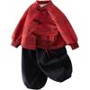 Romon Kids' Red Festive Guochao Tang Suit Hanfu Set