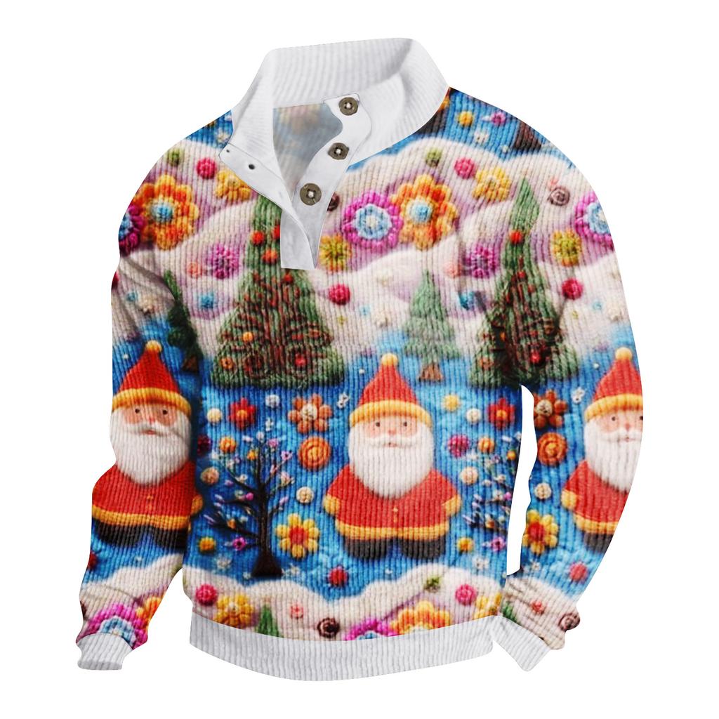 Men's Christmas Print Corduroy Button-Down Shirt