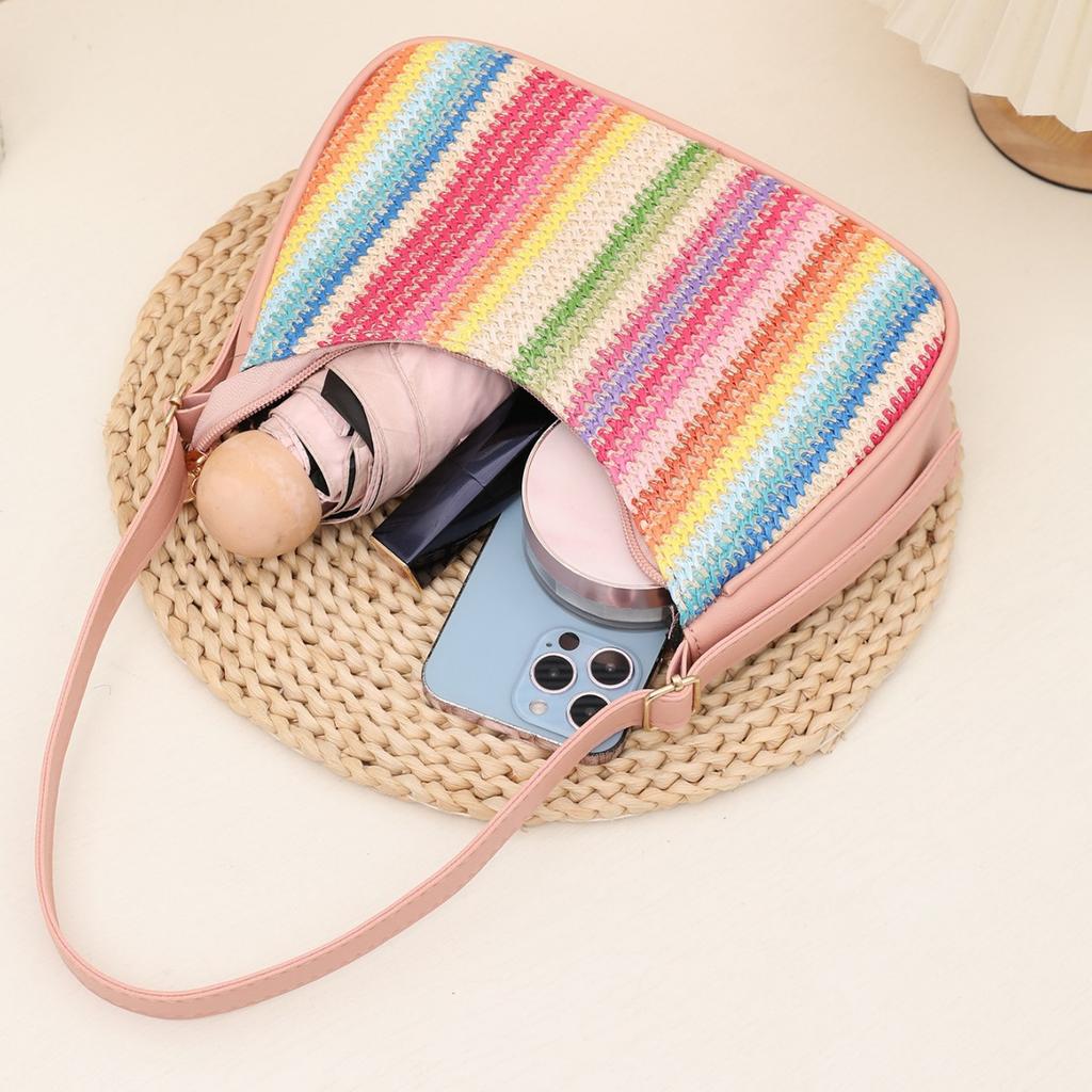 Woven Straw Bag Women's New Rainbow Dumpling Bag Shoulder Armpit Messenger Bag