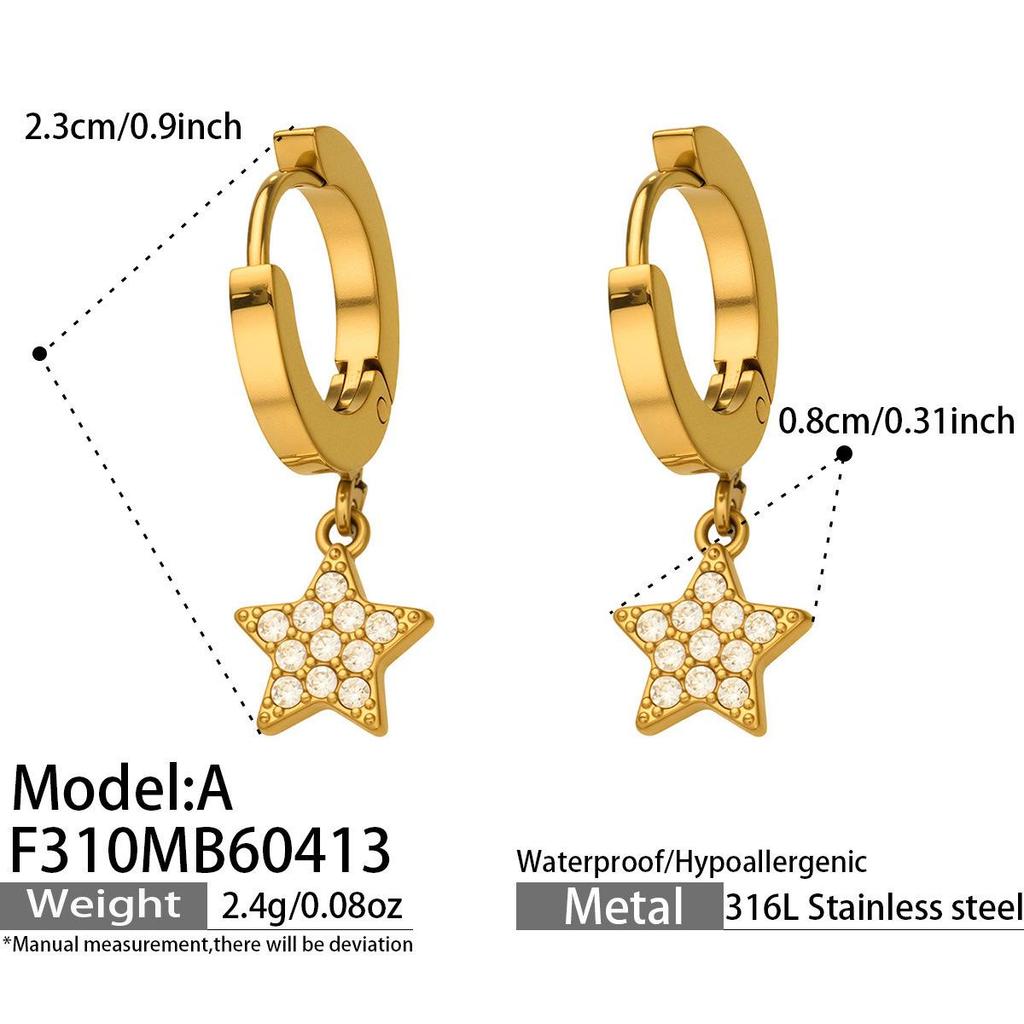 18K Gold-Plated Star Pendant Zircon Earrings for Women - European & American Style