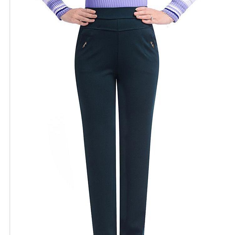 

High-Waisted Elastic Autumn Pants for Middle-Aged & Elderly Women - Thick, Loose, Plus Size Straight Leg Mother s Pants темно-зеленого