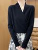 Chinese Style V-Neck Wool Sweater with Frog Buttons