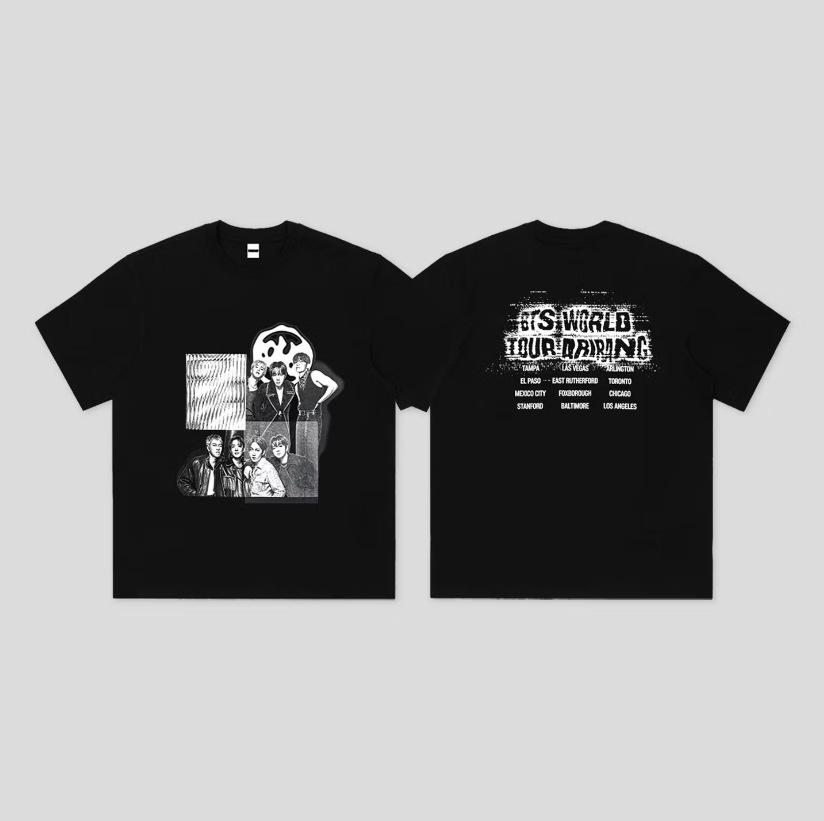 BTS World Tour Arirang Vintage Washed Short Sleeve Cotton T-Shirt Kpop Fans Support Tee