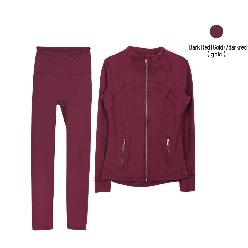 

Жіночий спортивний костюм Lulu Original: куртка із золотою блискавкою та коміром-стійкою та укорочені легінси для йоги - з довгим рукавом XL
