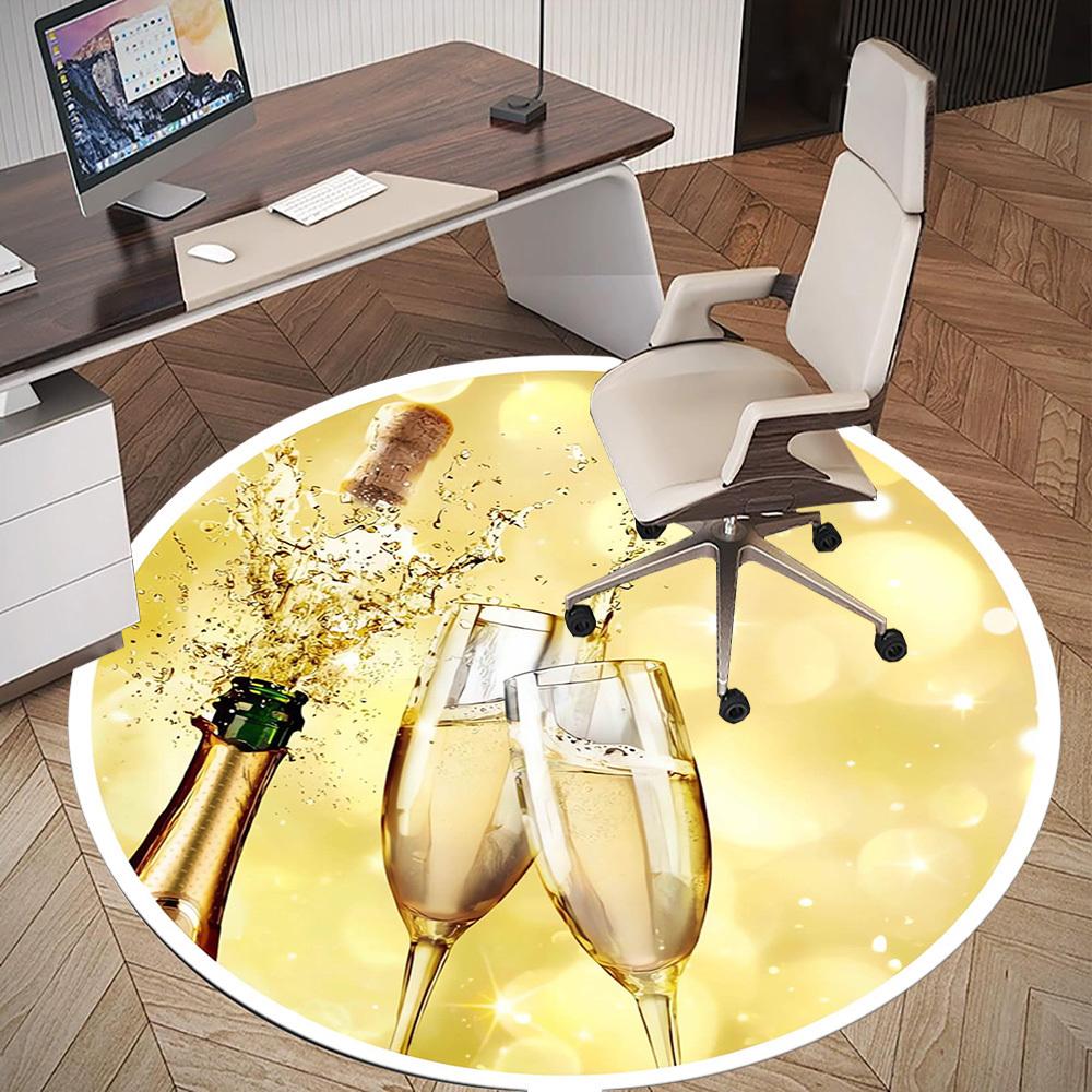 1pc Champagne Celebration Round Chair mat Area Rug - Non-Slip, Floor Mat for Office, Bedroom, home decor Christmas Gift p0811315
