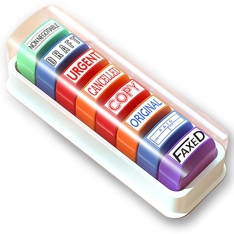 5/8Pcs Parent Signature Teacher Auto-Refilling Stamp Set Homework Teacher Supplies With Storage Tray Graded Classroom Stamps