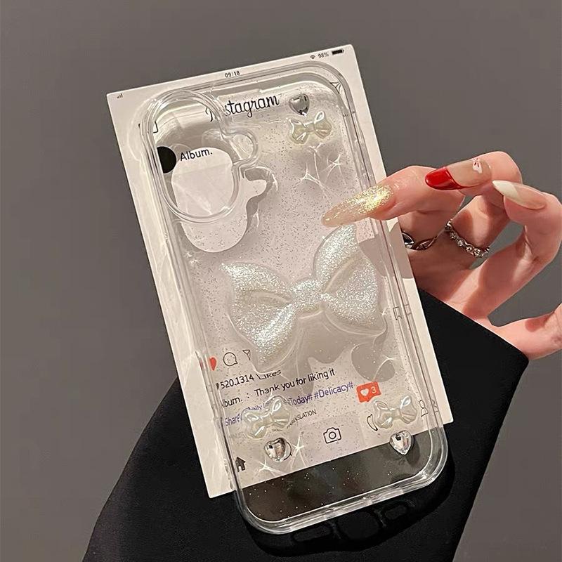 Bow Love Water Diamond Sparkling Pink Phone Case for IPhone 17 Promax Dropping Glue for Apple 15 Transparent 14 Women