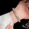 Gold Cuff Bracelet Round Open Bangle Luxury Rhinestone Bangle  Ladies