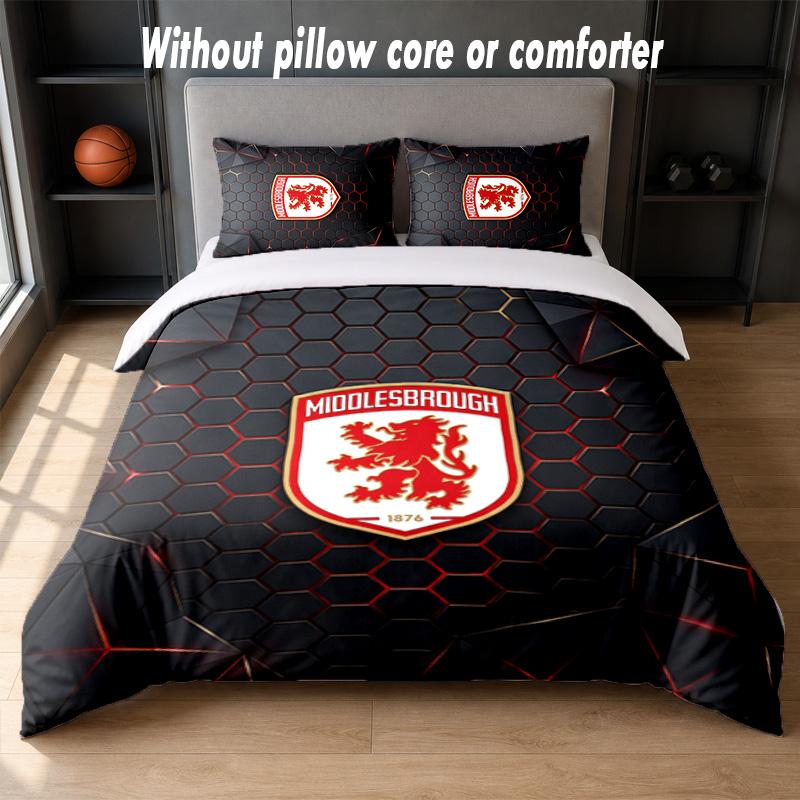 Set Biancheria da Letto Design Middlesbrough FC 1 Copripiumino + 2 Federe Morbido Traspirante Biancheria da Letto per la Casa