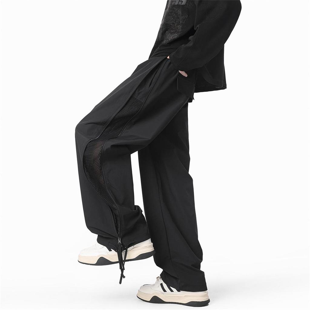 Men's Hong Kong Style Ice Silk Cargo Pants - Summer 2025, Thin, Quick-Drying, Side Zipper, Mesh Casual Pants.