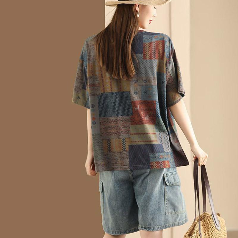 Women T-shirt Summer Large Size Cotton Shirt Soft Loose Printed Casual Pullover T-shirt Top