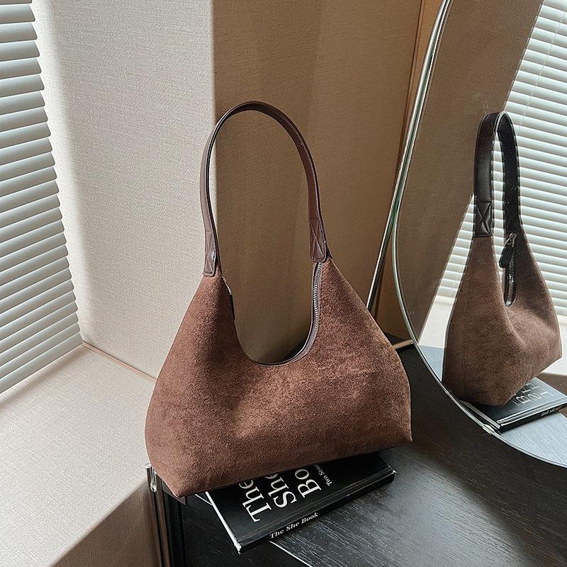 High End Texture Faux Suede Women's Shoulder Bag Fashi Vintage Solid Color Casual Handbags Versatile Commuting Underarm Bags