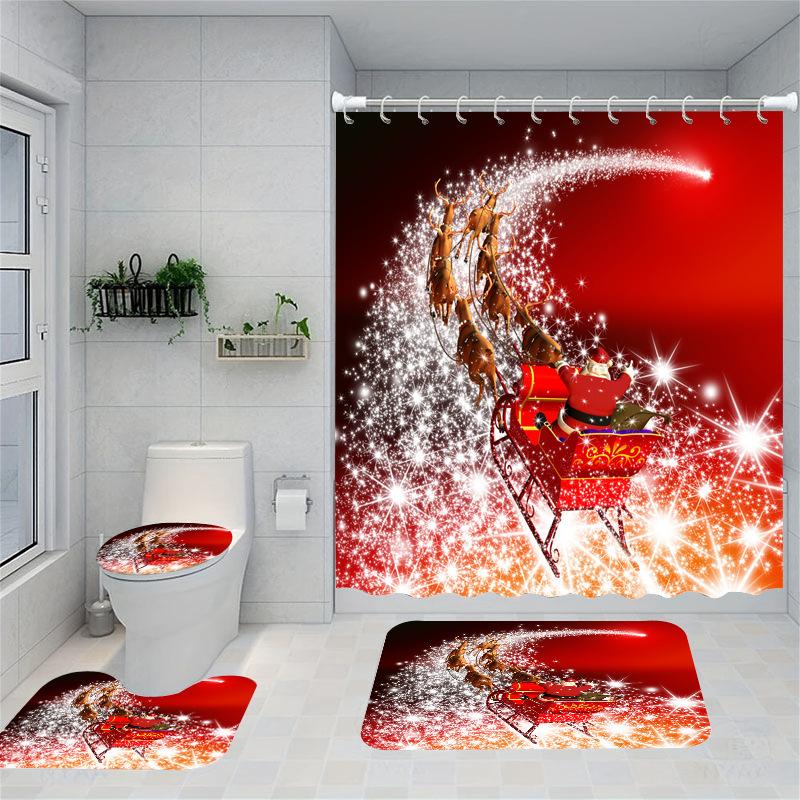 Christmas Series Shower Curtain Digital Printing Bathroom Shower Curtain Four-Piece Polyester Shower Curtain