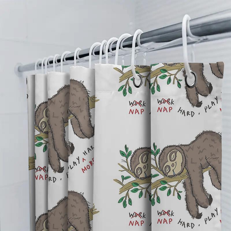 Cute Sloth Shower Curtain Tropical Forest Animal Bathroom Decor Waterproof Set Vintage Nature Pattern Backdrop Home Decor