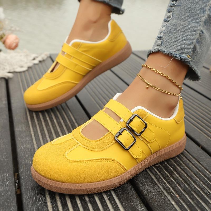 Women's Double-Buckle Thick-Soled Versatile Casual Low-Top Sports Shoes, Solid Color Footwear, Available In Large Sizes.