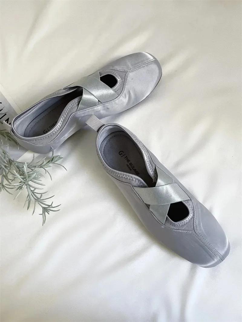 

Fashion 2025 New Women s Ballet Slippers Pink Soft Sole Shallow Heel Round Head Fiberglass Fabric Retro Style Low Heel 39