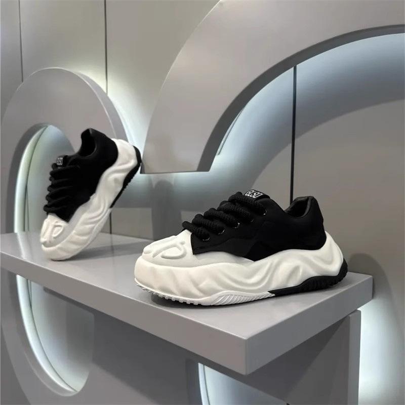Fashion Color Matching Casual Sneakers Mens Soft Leather Splicing Heightened Platform Casual Shoes Fashion Versatile Platform Sneakers