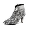 Fashion New Silver Sequin 8cm High-heeled Short Boots European American Autumn Winter Fashionable Elegant Women Ankle Boots Size 34-47