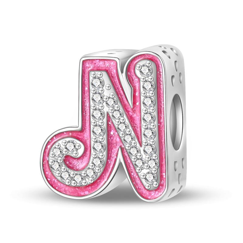 New In Copper Color Zircon Collection Pink 26 Letters Bead Charms Compatible With Pand 3mm Bracelets Do It Yourself Charm Pendant Woman Jewellery