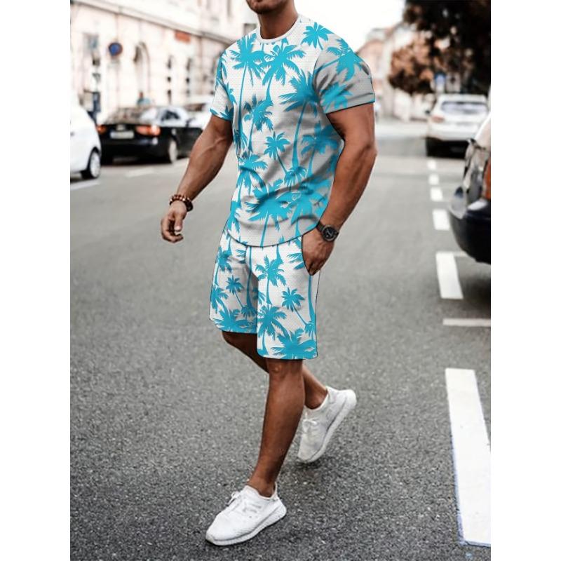 Men's Summer 3D Printed Breathable Casual Sports Set, Outdoor T-Shirt & Knee-length Shorts Suit for Adults