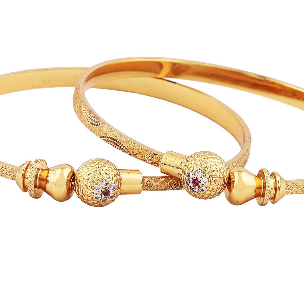 Set of 2 Latest Traditional Design 18k Gold Plated Adjustable Bracelet Bangles for Women