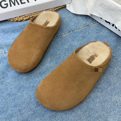 Nuevas Zapatillas de Mujer Punta Cerrada Punta Redonda Zuecos de Ante Otoño Nuevo Retro Color Sólido Fondo Plano Zapatos de Mujer Slingback