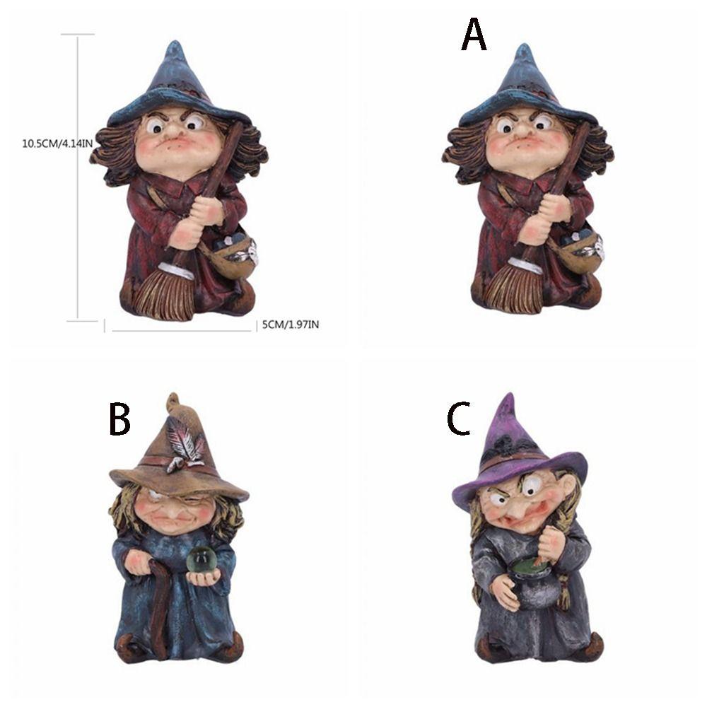 Resin Halloween Witch Sculpture Funny Garden Dwarf Figurine Crafts Gnome Statues  Tabletop