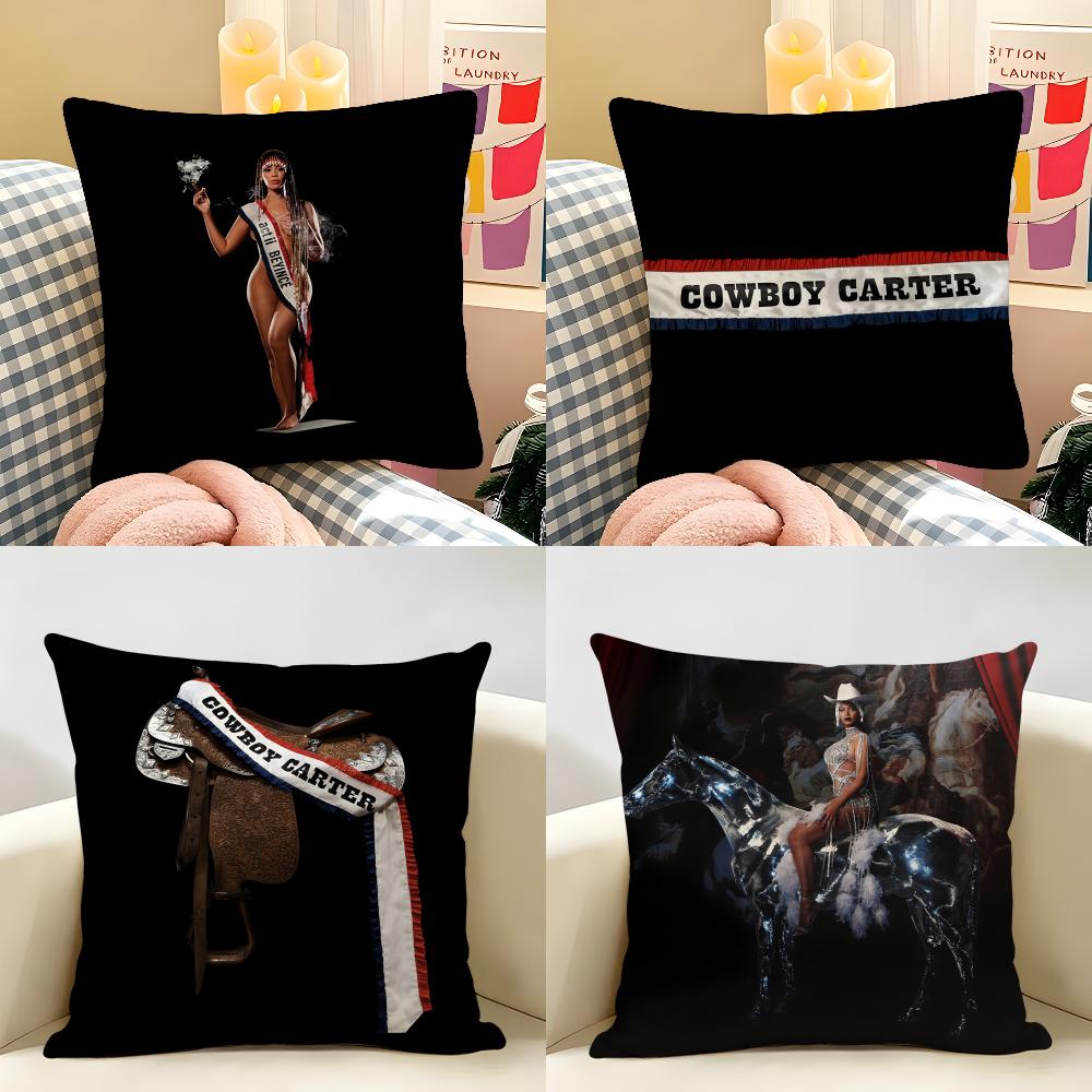 Singer CBeyonce Cowboy Carter Cushion Cover Natural Linen Organic Fabric DoubleSided Printing Room Sofa Decor Pillow Case