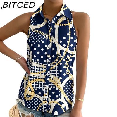 Women's Summer Casual Fashion Strapless Sleeveless Abstract Print Women's Shirt