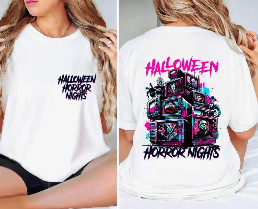 Винтажная футболка Хэллоуин Ночи Ужасов, Телевизионная футболка Хэллоуин с персонажами ужасов, Унисекс XXXL