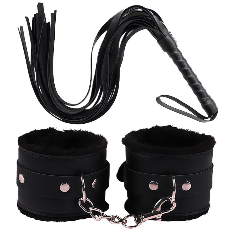 Goods For Adults Set Sexy Leather Plush Handcuffs Blindfold Spanking Soft Whips Tying Cotton Rope Couple Games Bondage Equipment