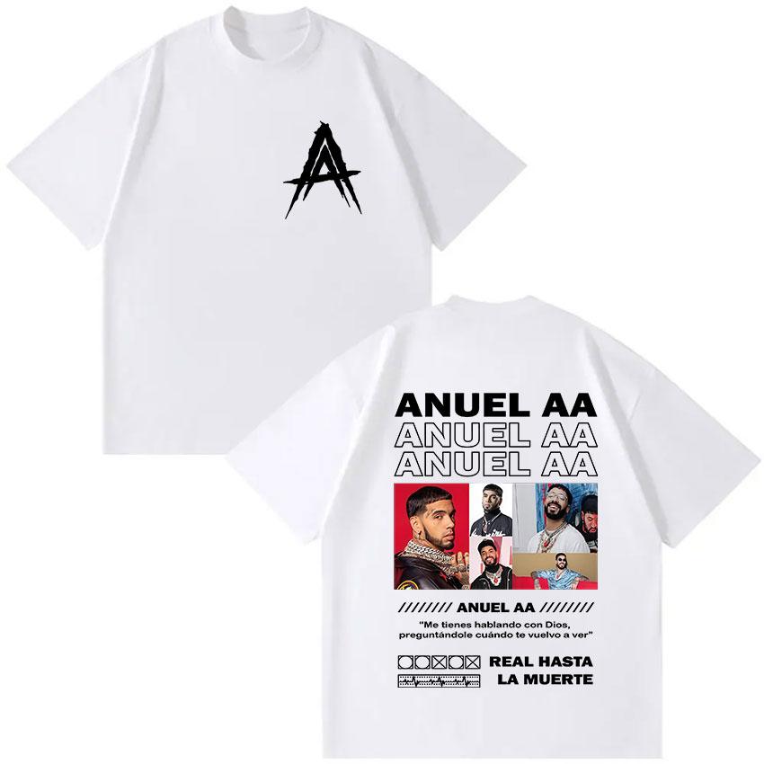 Anuel AA Real Hasta La Muerte Tour 2025 Product T-shirt Men Rap Gothic Oversized Pure Cotton Hip-hop Casual Loose Clothing