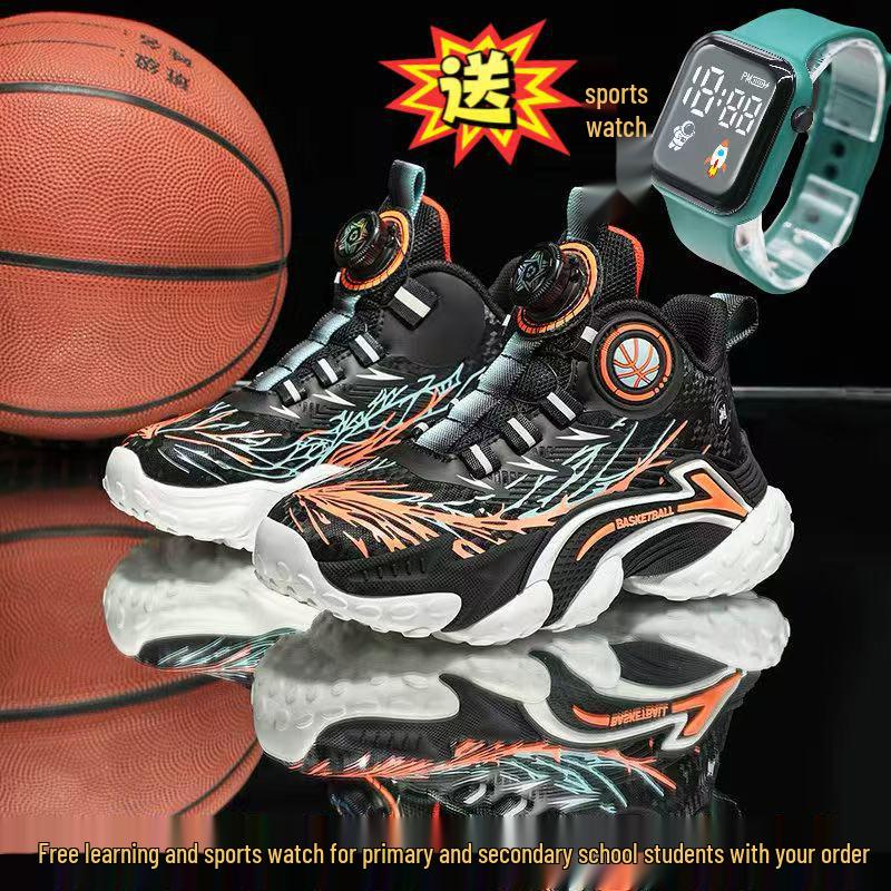 Kids' Basketball & Running Shoes with Rotating Button & Sports Watch