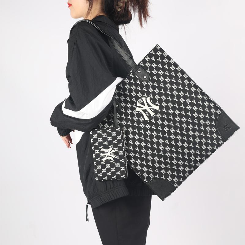 New MLB Monogram Collection Polyester Combo Bag Tote Bag Shopping Bag Shoulder Bag Handbag Large Size Unisex Black 3AORL031N-50BKS
