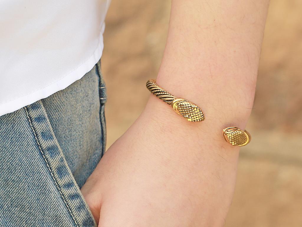 Dreamtimes Snake Head Viking Vintage Cuff Bracelet Egyptian Animal Bangle Antique Carved Wristband Jewelry Gifts For Christmas