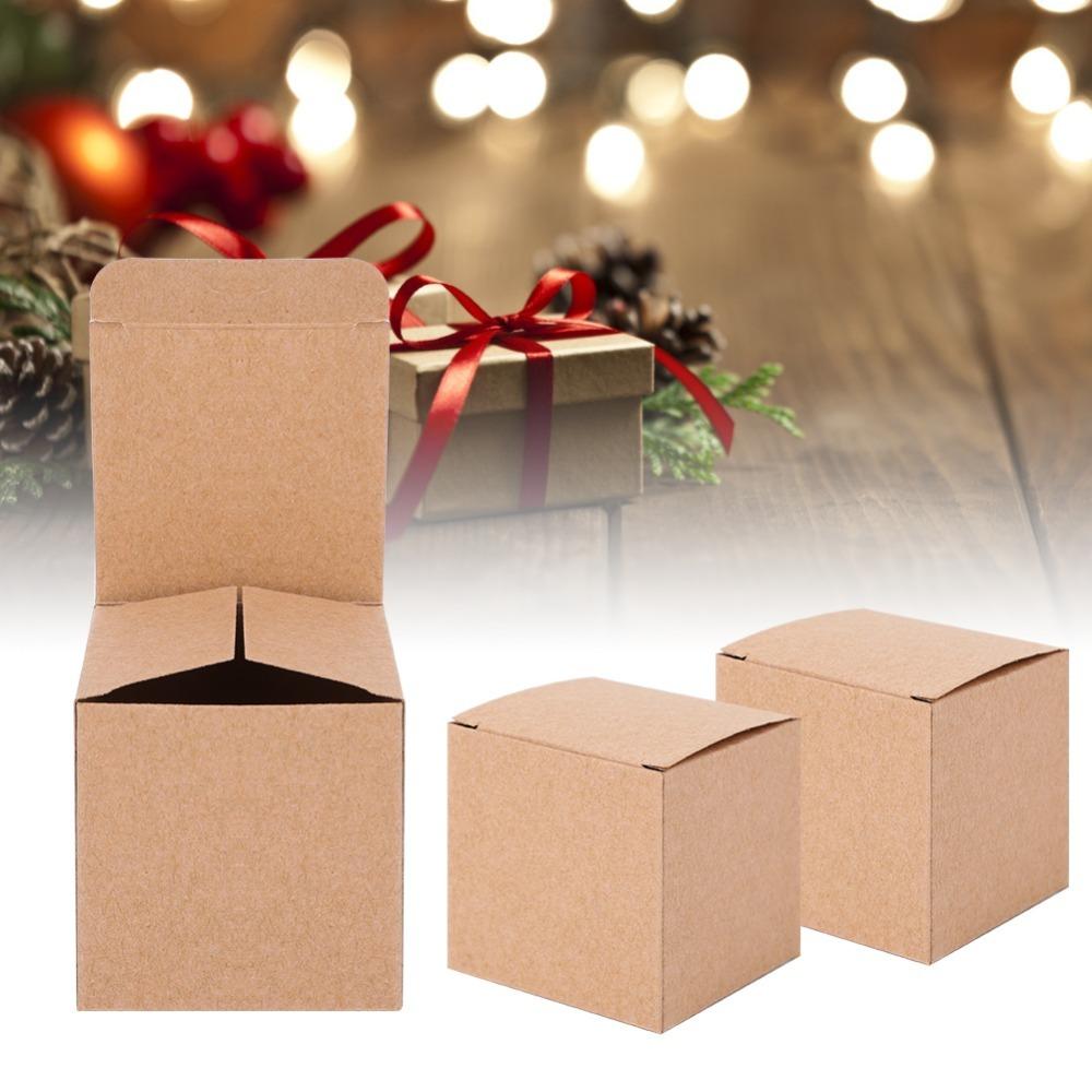 50PCS Brown Kraft Paper Box With Lids Candy Box Wrapping Supplies Boxes Birthday