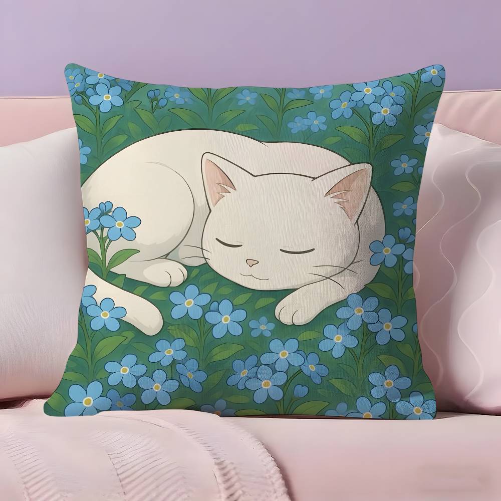 Cat in the flowers aesthetic Pillow Case  Ultra Soft Skin Friendly Fabric Cloud Like Comfort & Concealed Zipper