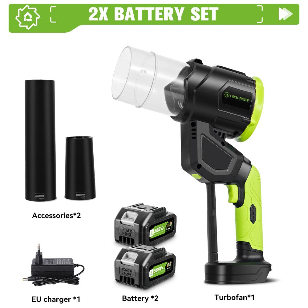 

ONEGREEN Бесщеточный Электрический Турбовоздуходув Реактивный Вентилятор Регулируемый на 180° Воздуходув для Листьев Инструмент для Сдувания Пыли Для Аккумулятора Makita 18V Pin 2*928VF Battery-EU