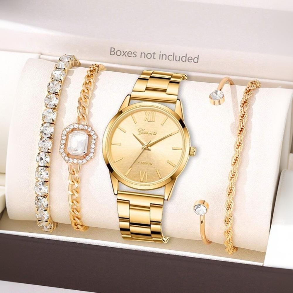 Relógio Facial Romano Pulseira de Aço Inoxidável para Mulheres Conjunto de Acessórios para Relógio de Quartzo Relógio Versátil de Liga para Estudante