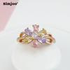 SIMJOO Simple and Colorful Zircon Rose Gold Flower Ring for Women