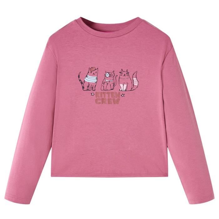 T-shirt enfants à manches longues imprimé chaton framboise 5 dimensions disponibles