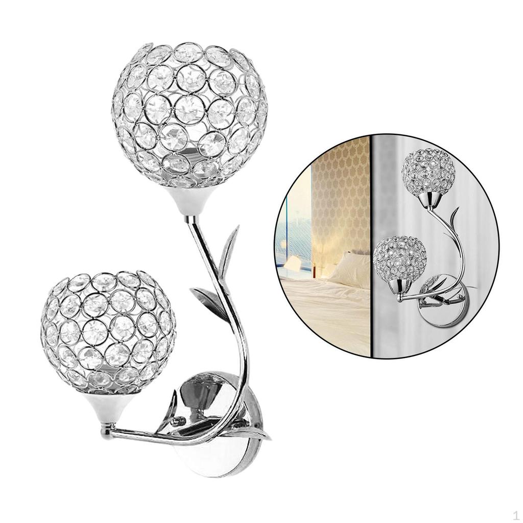 E26/E27 Wall of Crystal Lamp, Sconces Lighting Fixture with 2 Heads, Luxury European Lamp
