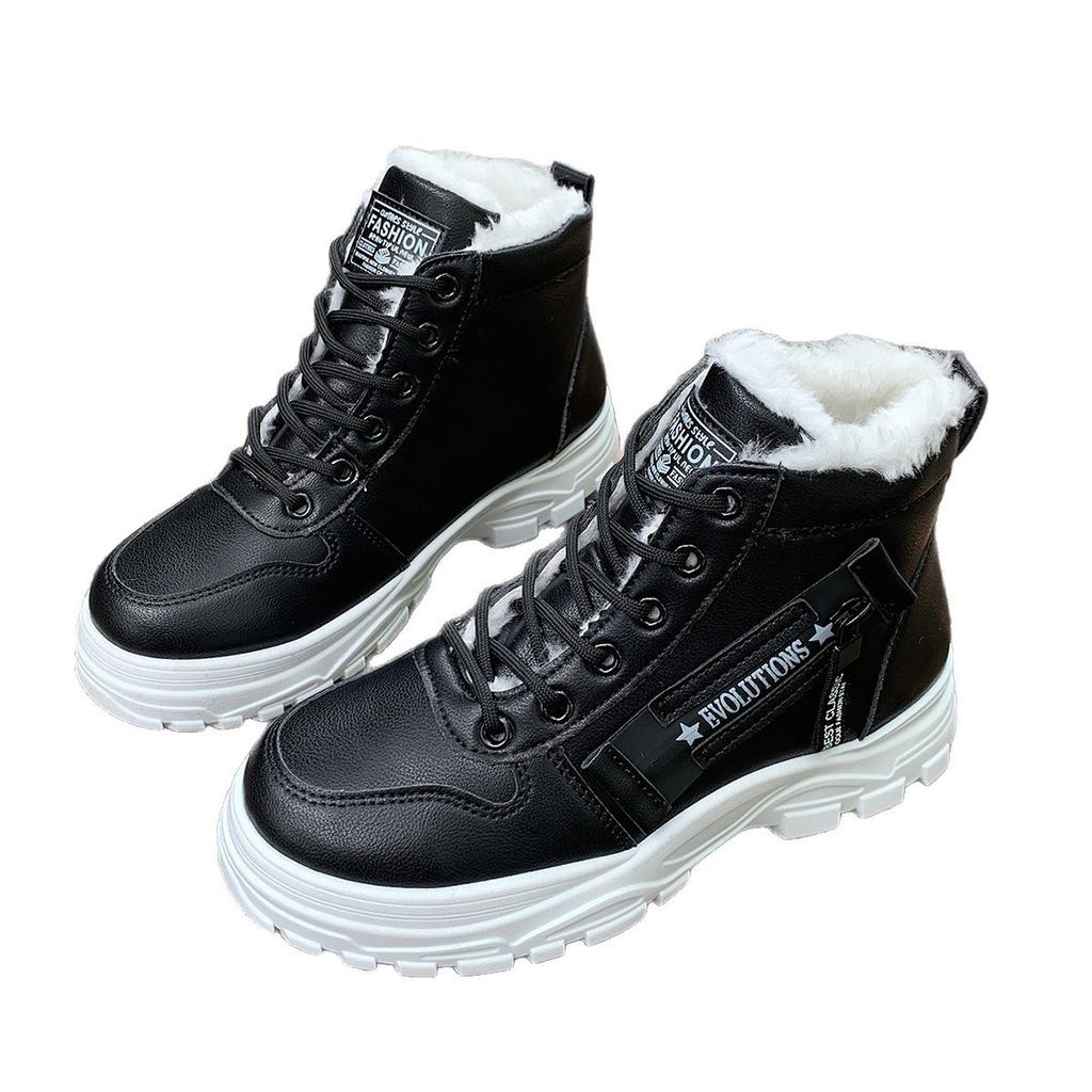 Warm thick-soled Martin boots Amazon foreign trade new high-top leather lace-up cotton shoes women's winter velvet Korean version 2025